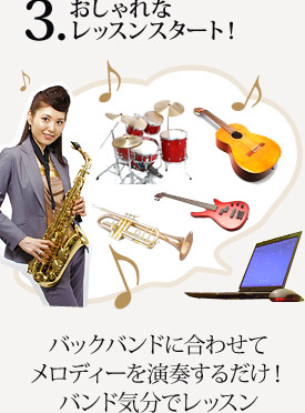 3. おしゃれなレッスンスタート!バックバンドに合わせてメロディーを演奏するだけ!バンド気分でレッスン