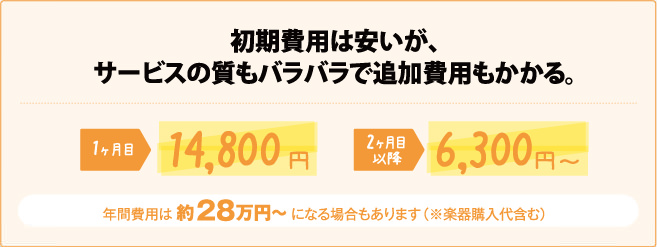 初期費用は安いが、サービスの質もバラバラで追加費用もかかる。