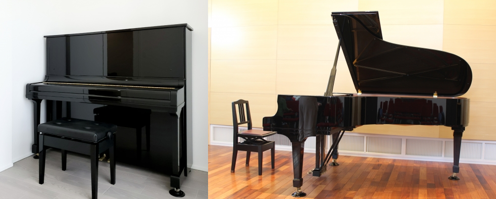 左：アップライトピアノ　右：グランドピアノ