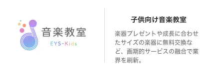 子供向け音楽教室 楽器プレゼントや成長に合わせたサイズの楽器に無料交換など、画期的サービスの融合で業界を刷新。