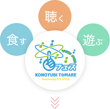 食す 聴く 遊ぶ yubi fees ユビフェス KONOYUBI TOMARE Powered by EYS-STYLE 聞く 食す 遊ぶ