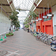 直進すると右側にオレンジ色の建物が見えます。こちらが柳都オレンジスタジアムです。